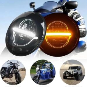 img_7945 LED headlight for Royal Enfield and Thar Highway with yellow and white parking colour, heavy material...( 1 piece paking)